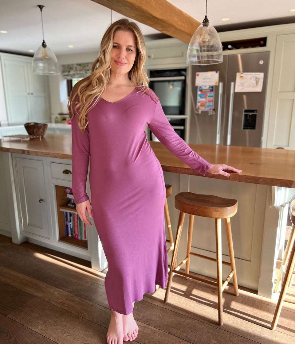 Damask Pink Lace Insert Nightdress