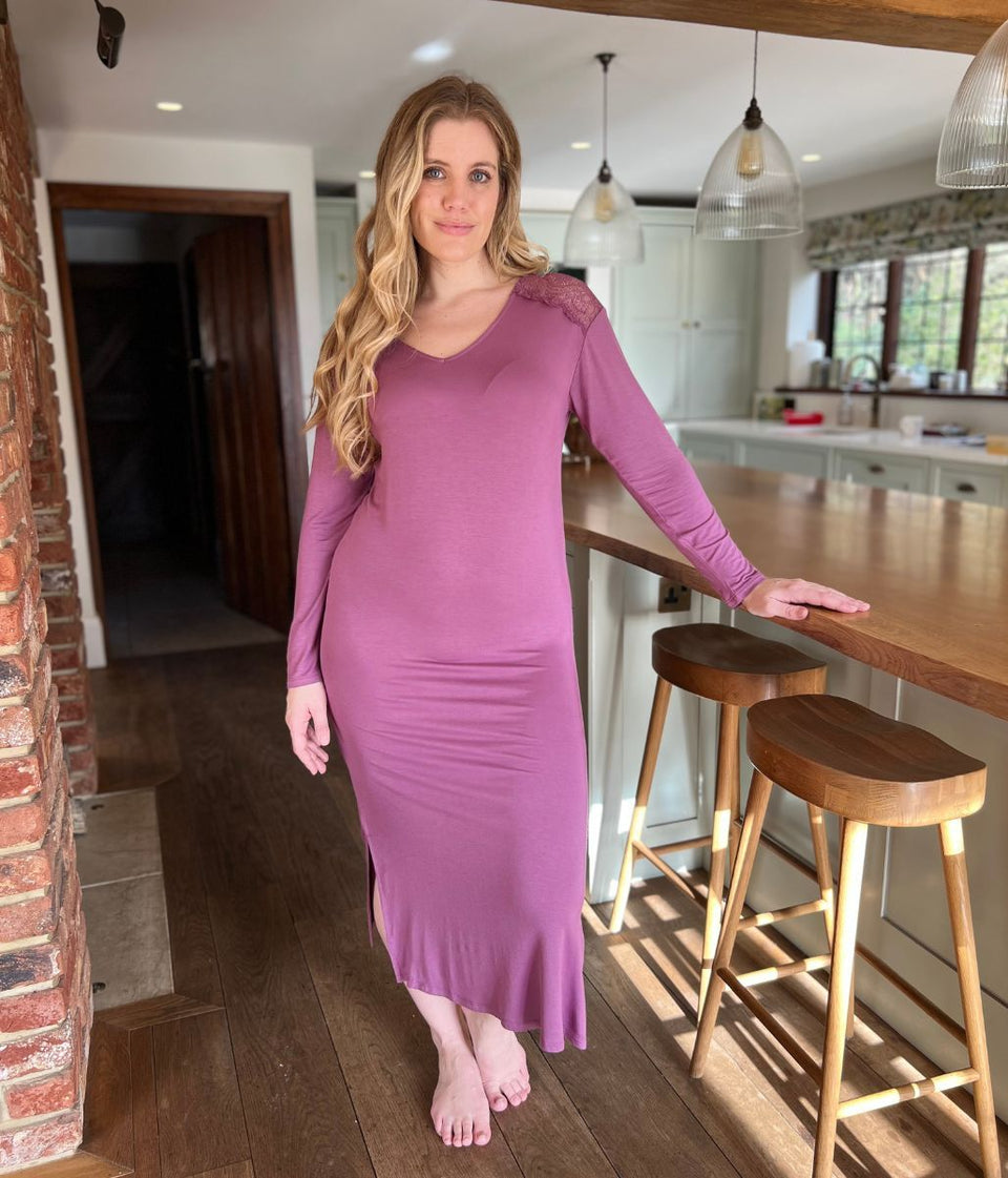 Damask Pink Lace Insert Nightdress