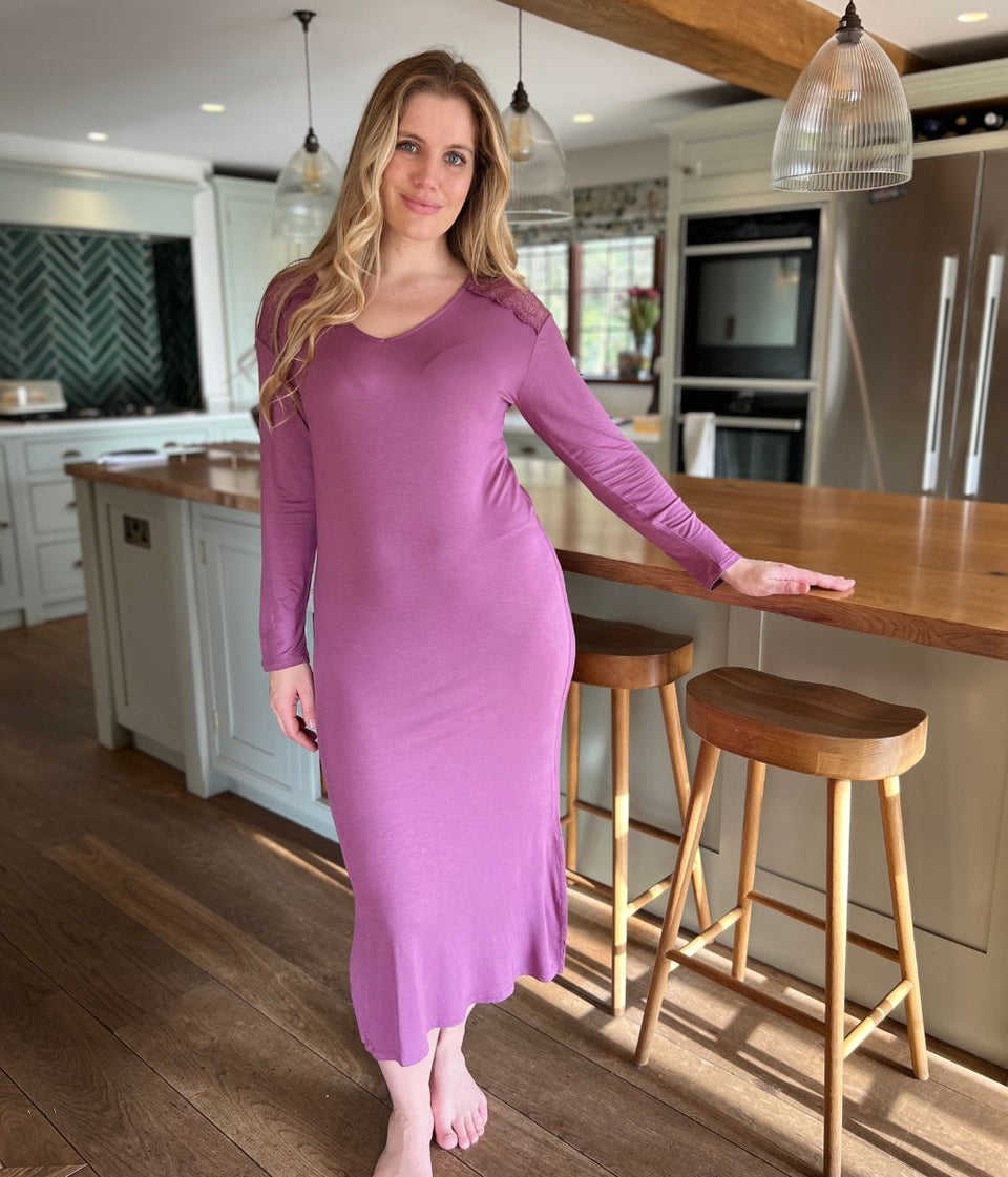 Damask Pink Lace Insert Nightdress