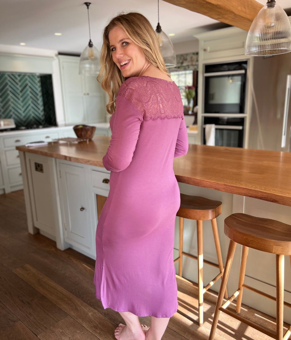 Damask Pink Lace Insert Nightdress