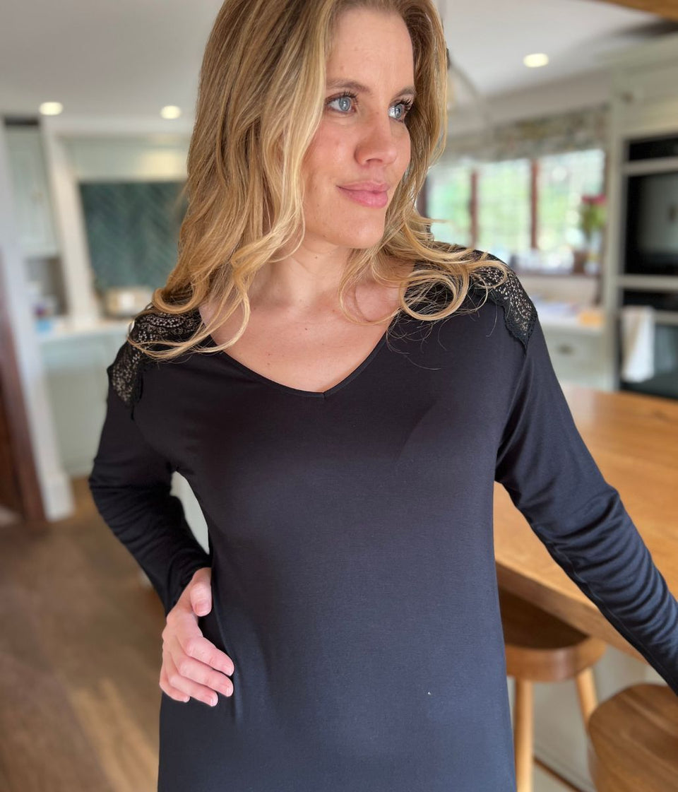 Black Lace Insert Nightdress