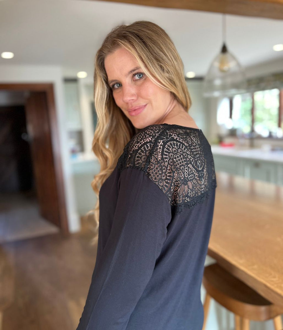 Black Lace Insert Nightdress