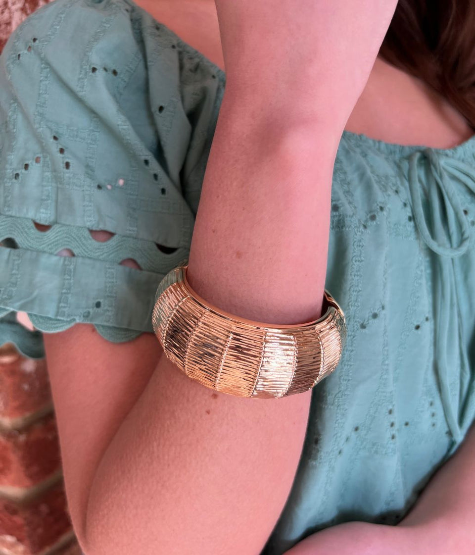 Gold Basket Weave Hinged Bracelet