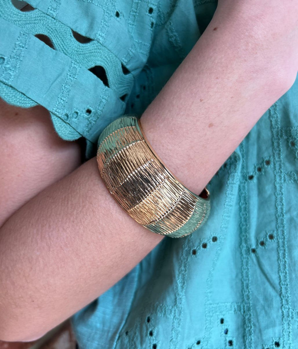 Gold Basket Weave Hinged Bracelet