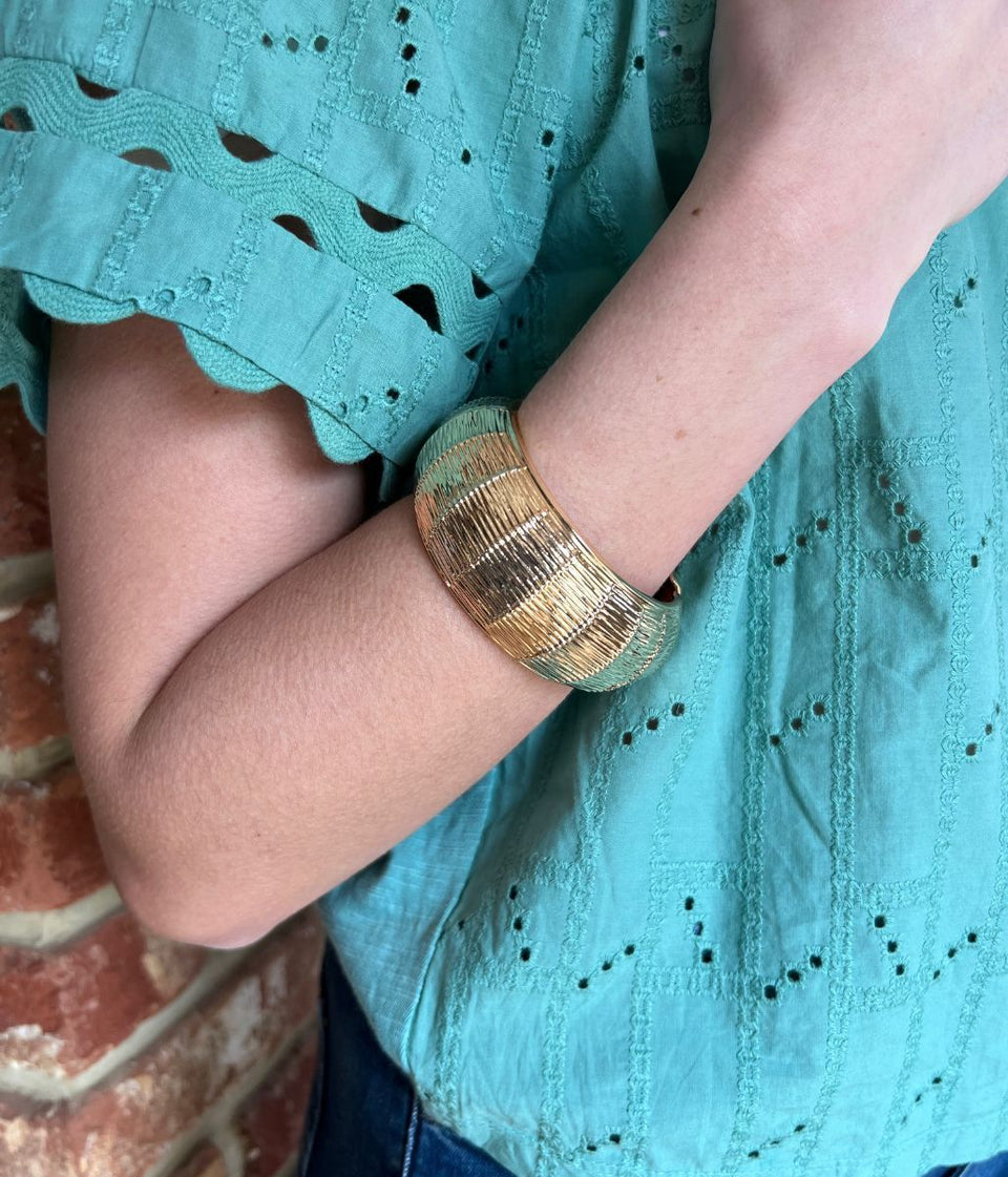 Gold Basket Weave Hinged Bracelet