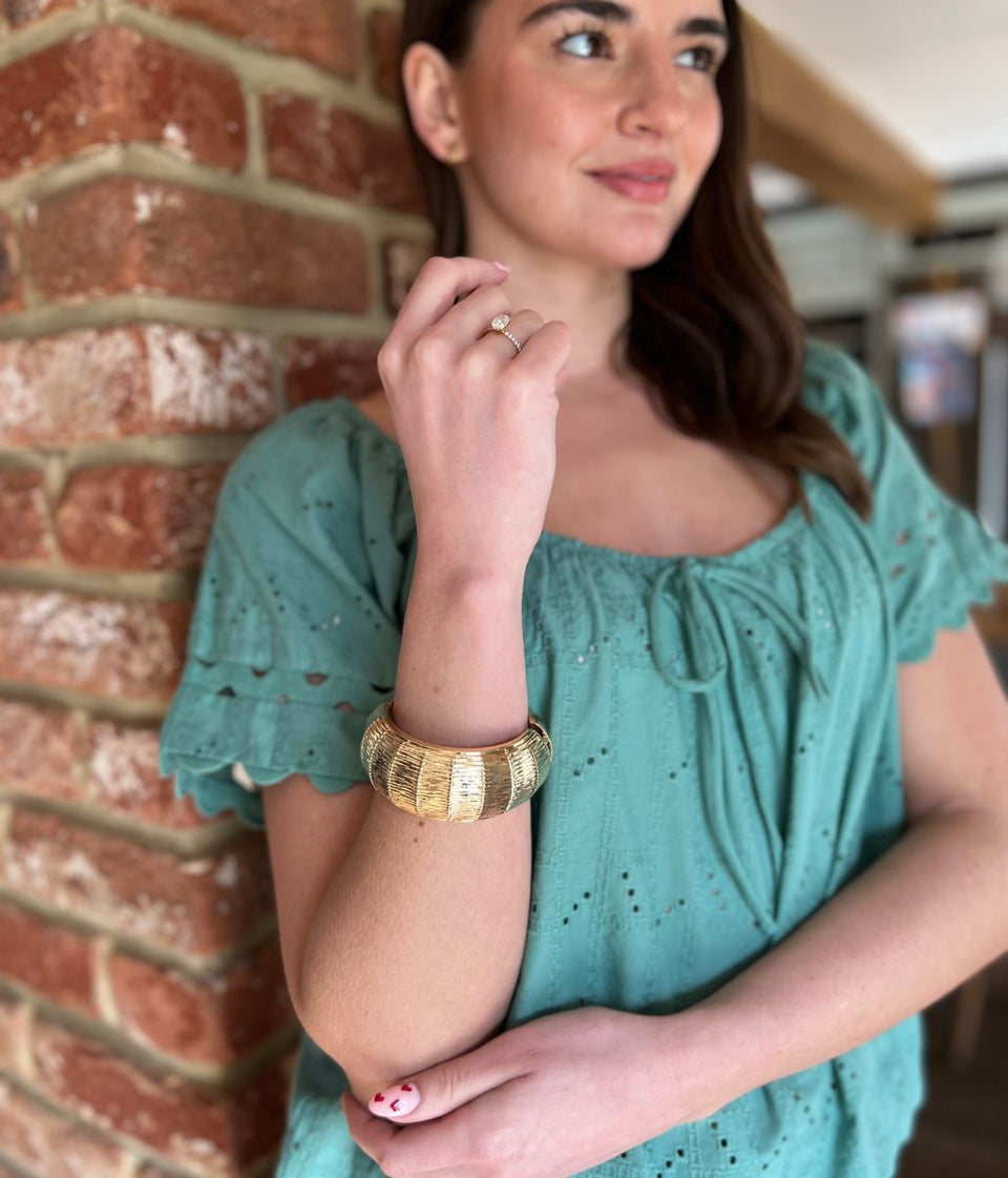 Gold Basket Weave Hinged Bracelet