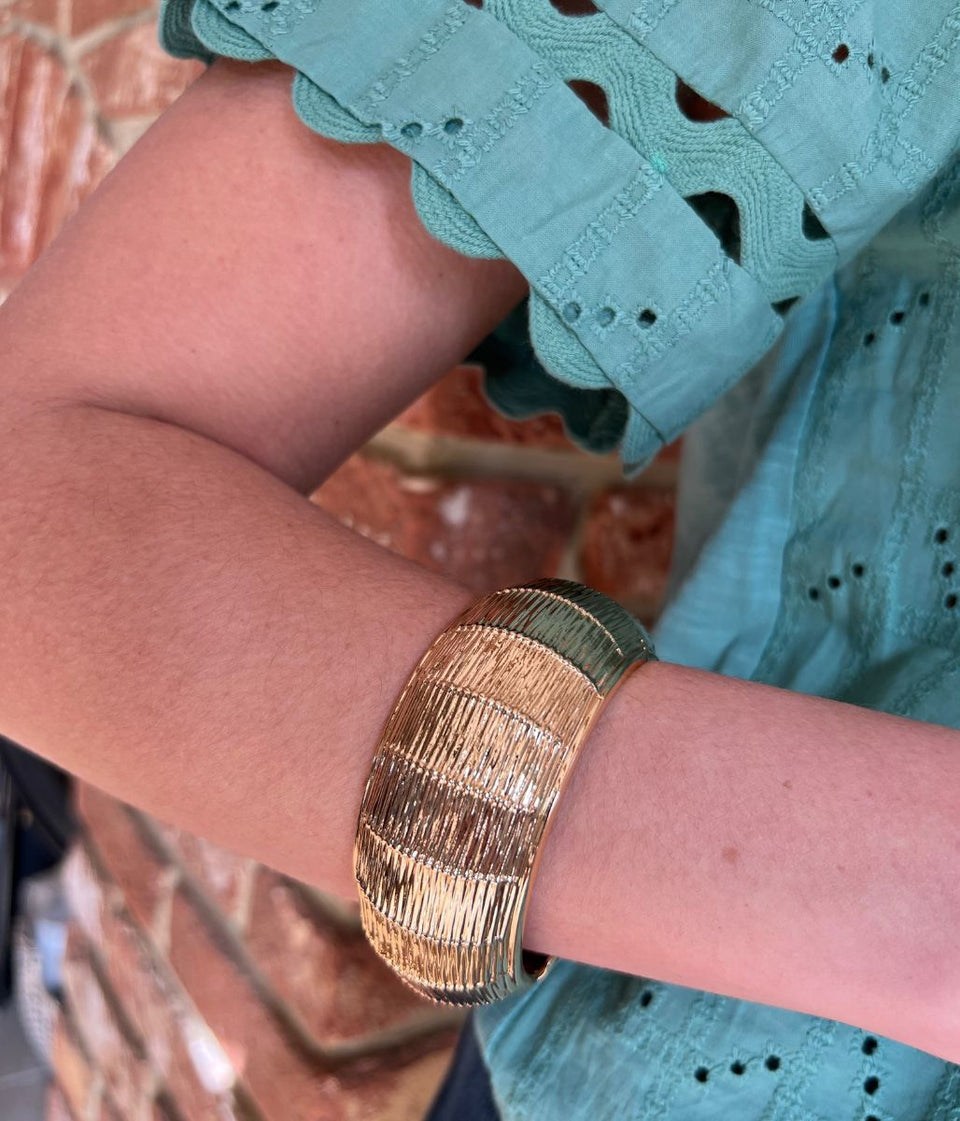 Gold Basket Weave Hinged Bracelet