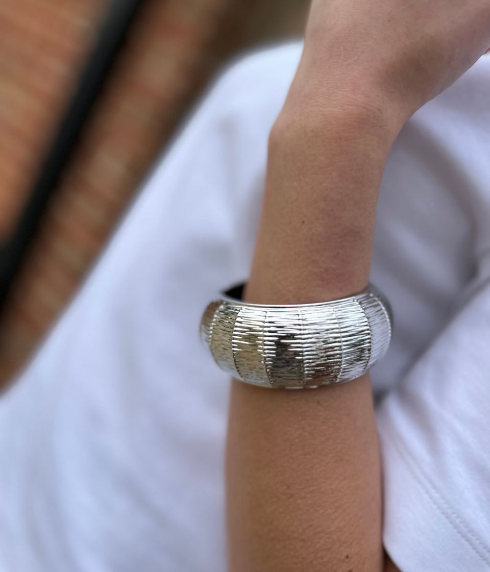 Silver Basket Weave Hinged Bracelet