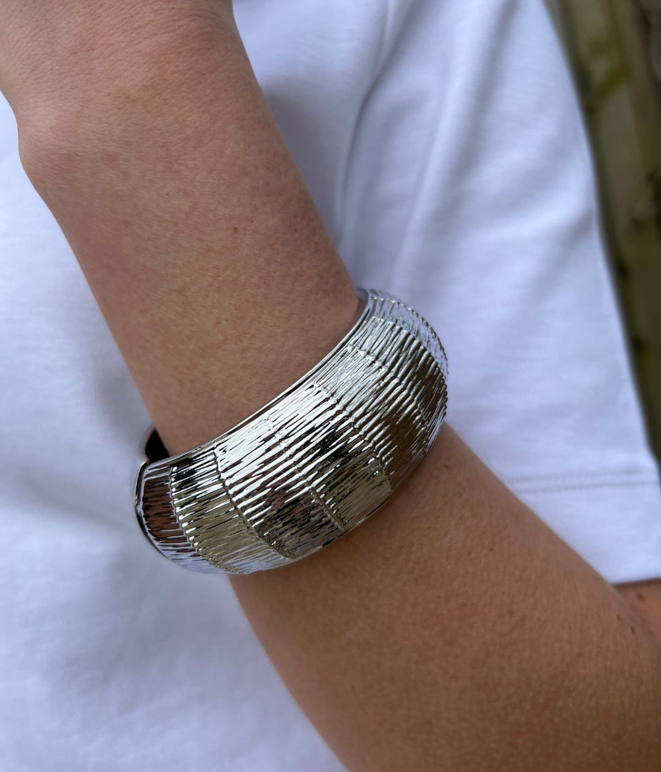 Silver Basket Weave Hinged Bracelet