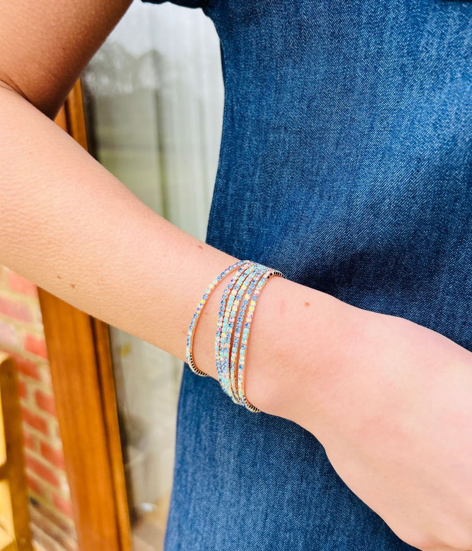 Blue Crystal Beaded Six Bracelet Stack