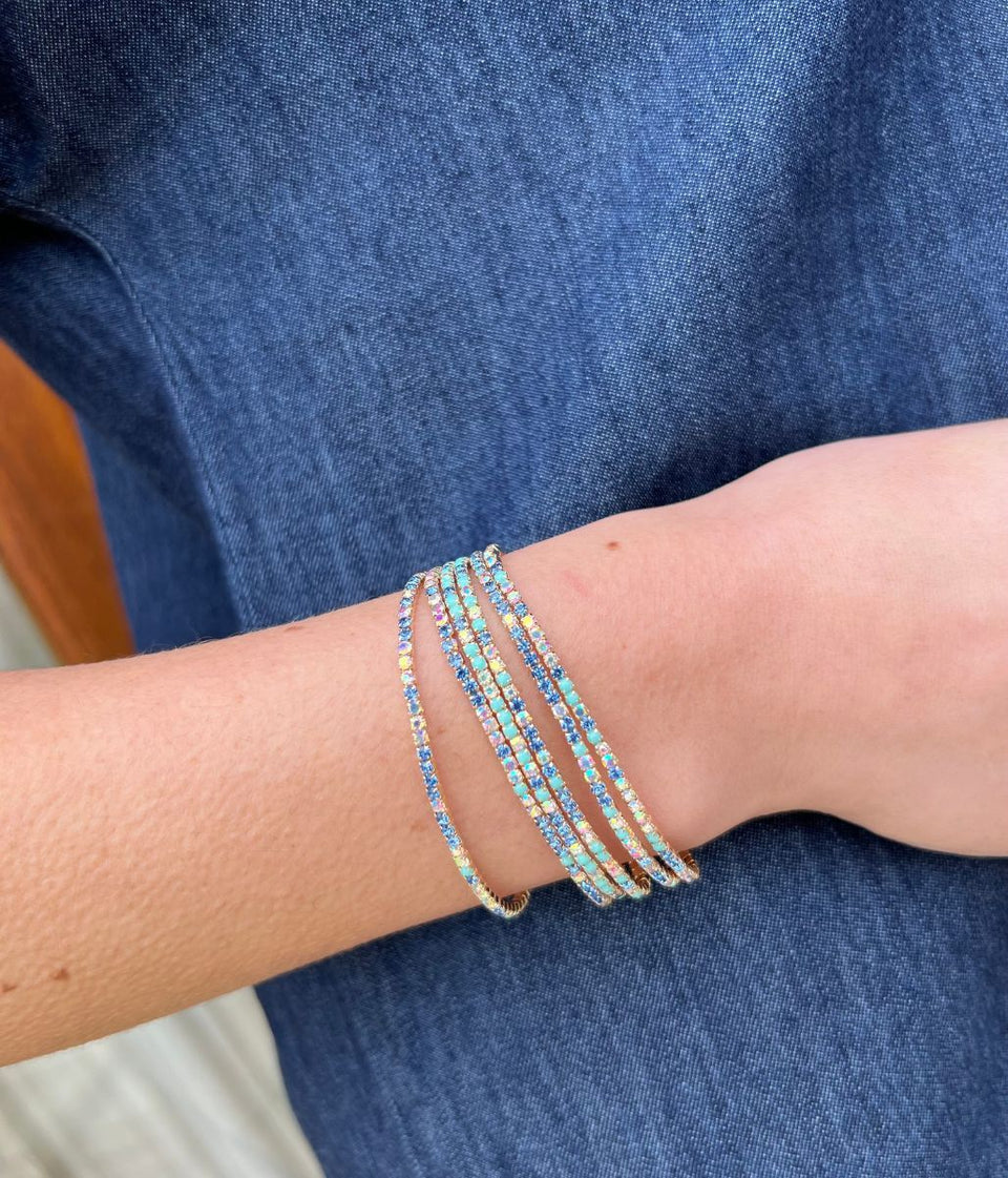 Blue Crystal Beaded Six Bracelet Stack