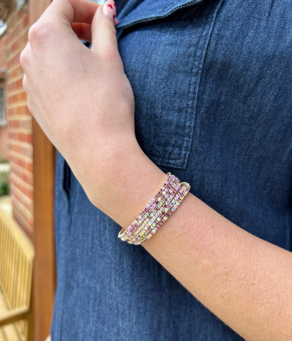 Purple Crystal Beaded Six Bracelet Stack