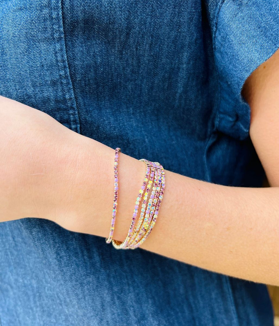 Purple Crystal Beaded Six Bracelet Stack
