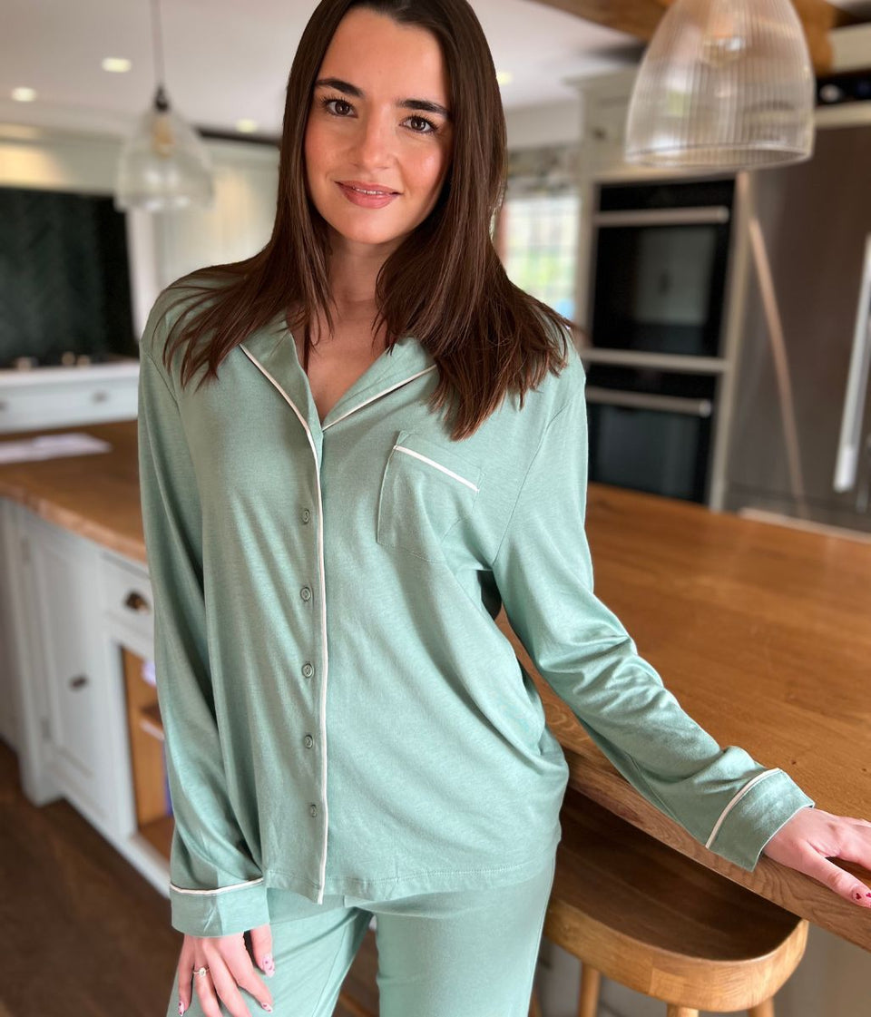 Green Cotton Modal Revere Pyjama Set