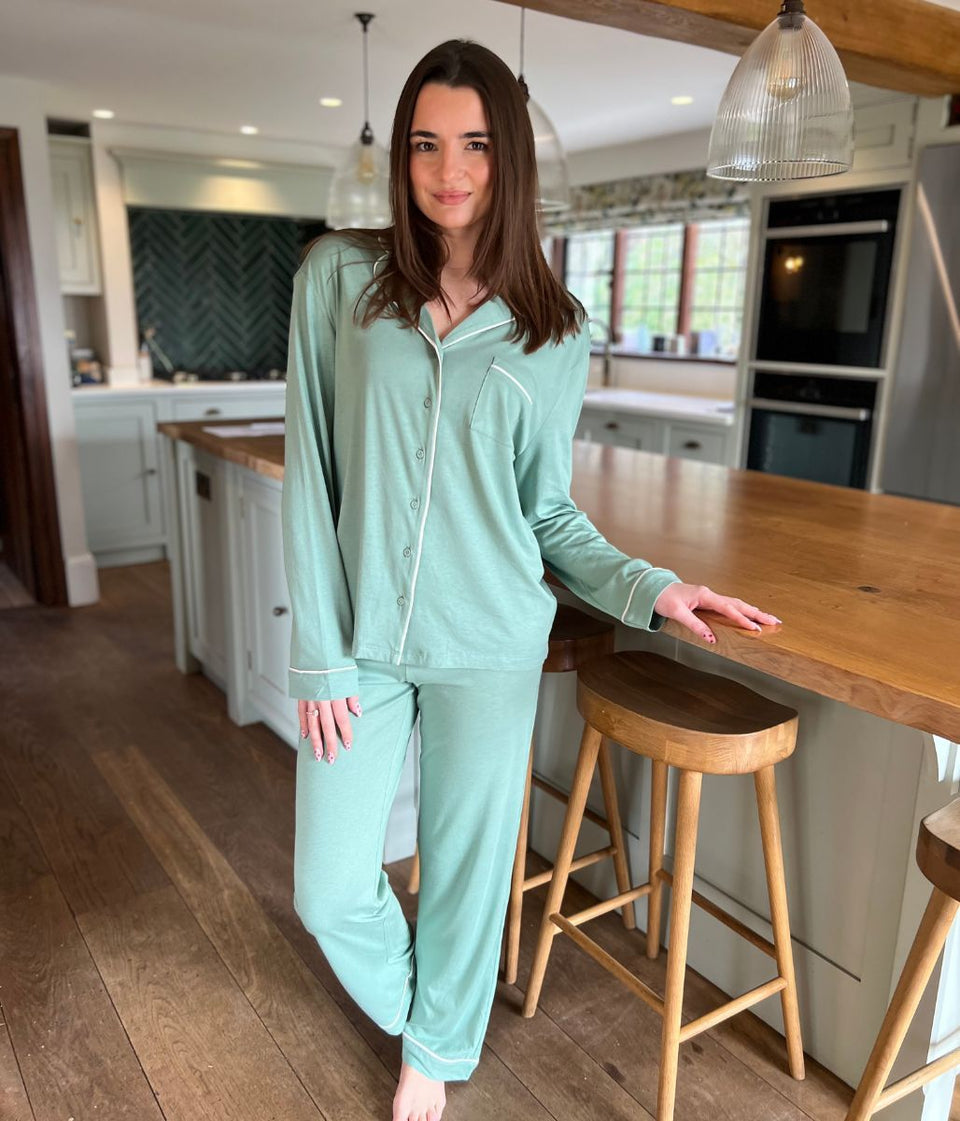 Green Cotton Modal Revere Pyjama Set