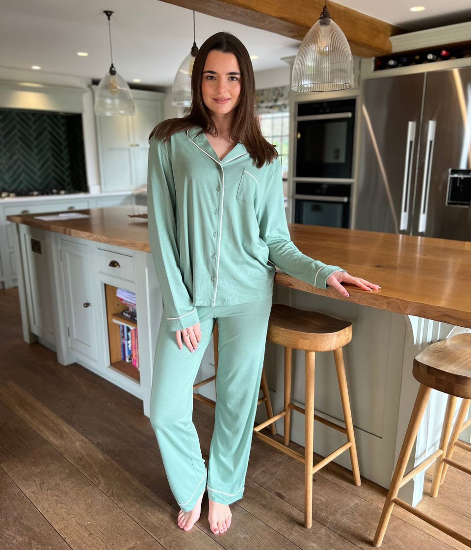 Green Cotton Modal Revere Pyjama Set
