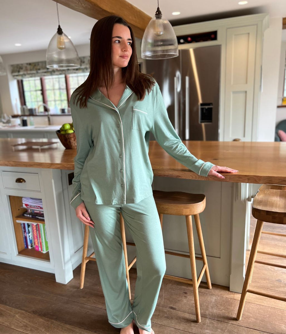 Green Cotton Modal Revere Pyjama Set