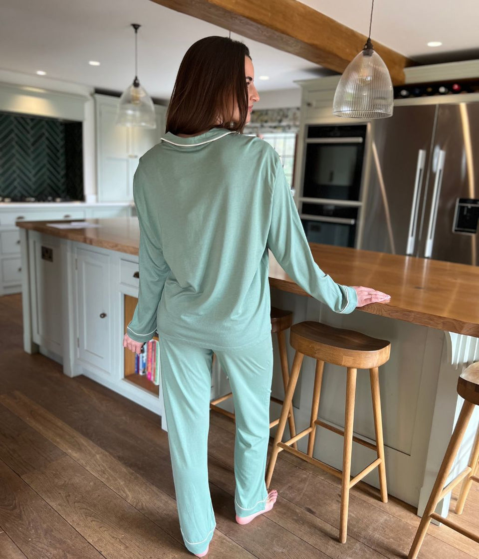 Green Cotton Modal Revere Pyjama Set