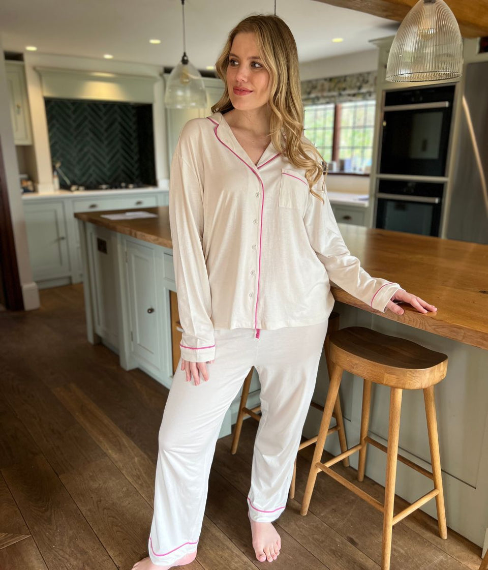 Ivory Cotton Modal Revere Pyjama Set