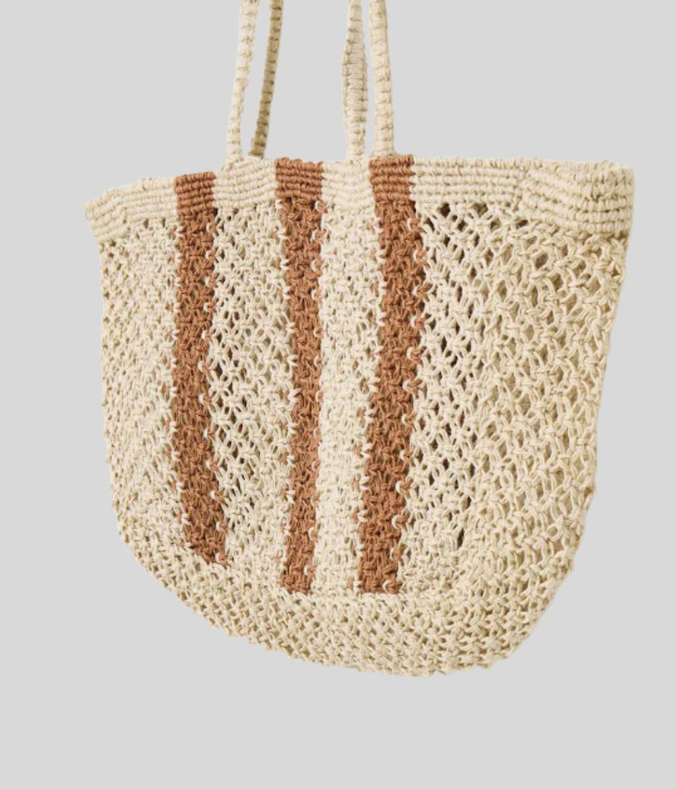 Estie Cream Striped Woven Tote Bag