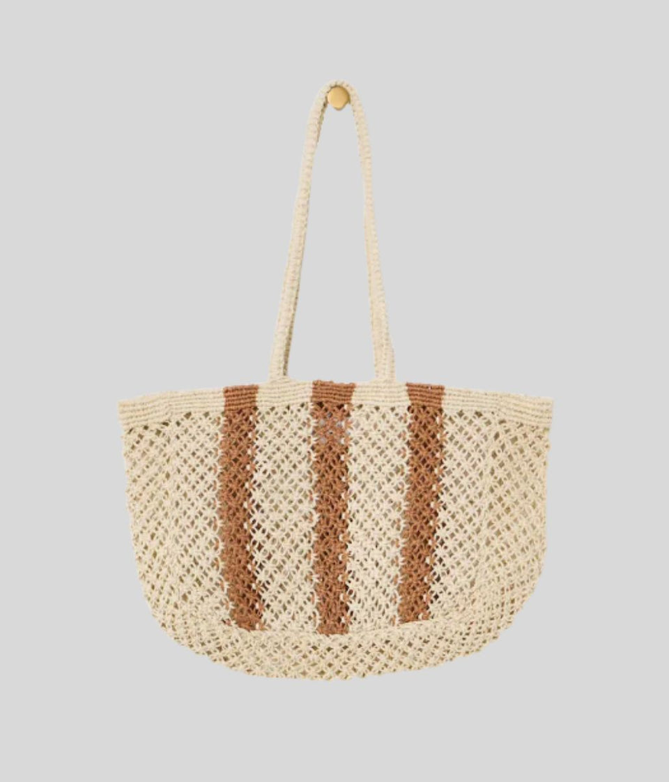 Estie Cream Striped Woven Tote Bag
