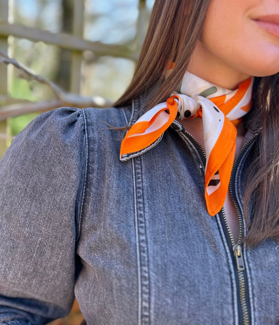 Orange Retro Cherry Blossom Print Square Scarf