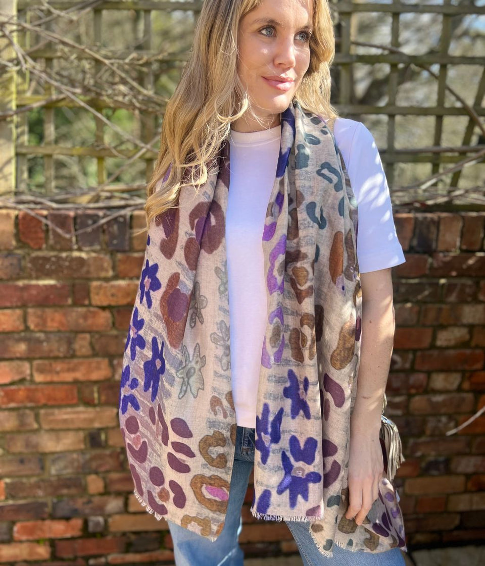 Leopard Print Frayed Edge Scarf