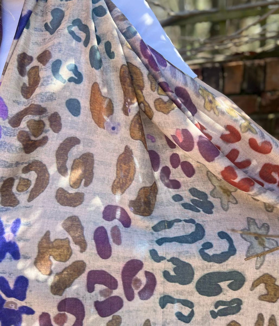 Leopard Print Frayed Edge Scarf