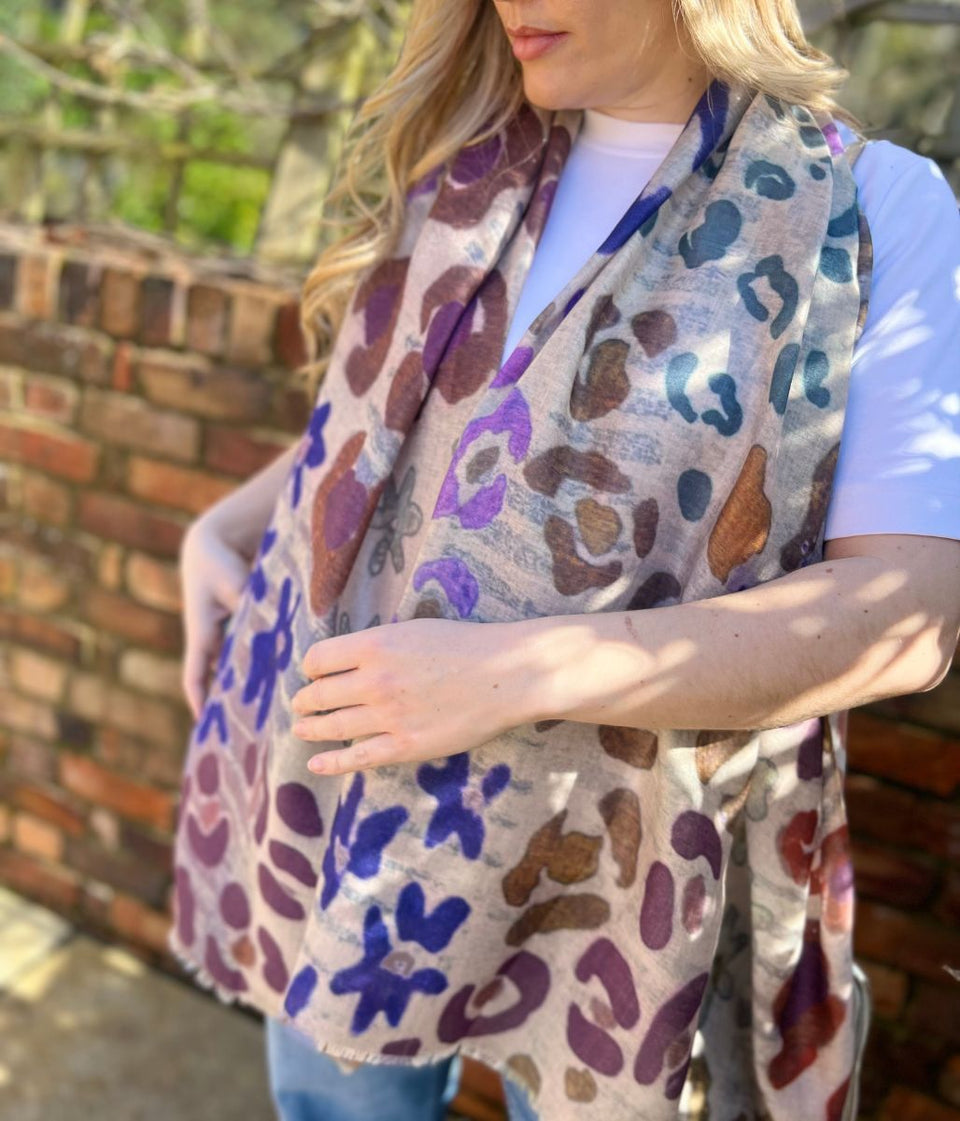 Leopard Print Frayed Edge Scarf