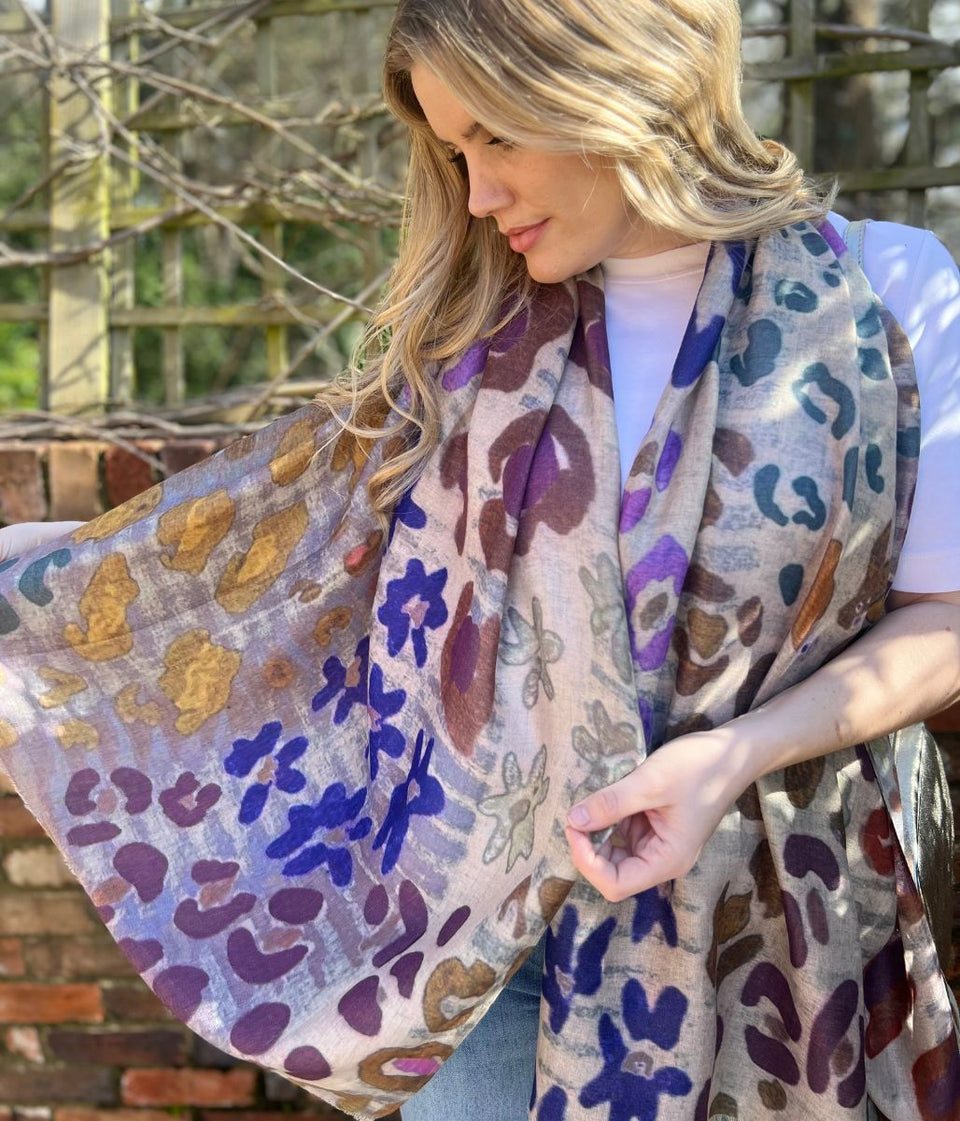 Leopard Print Frayed Edge Scarf