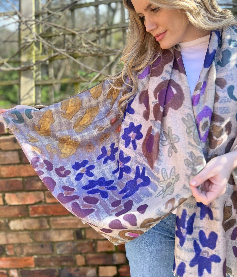 Leopard Print Frayed Edge Scarf