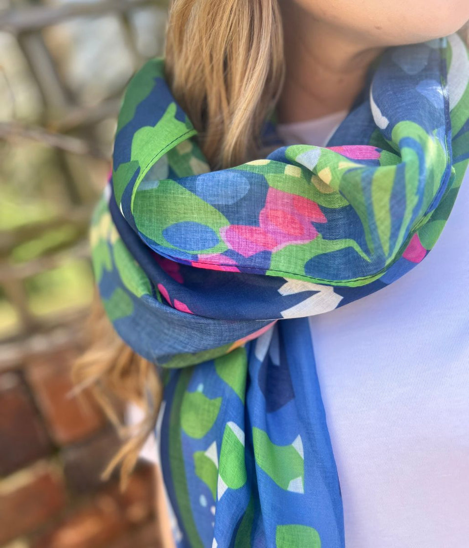 Abstract Floral Frayed Edge Scarf