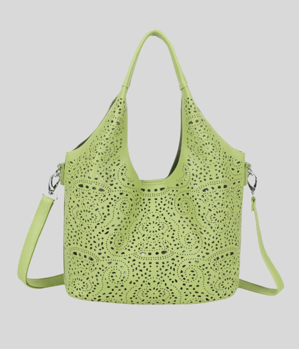 Green Lace Pattern Tote Handbag
