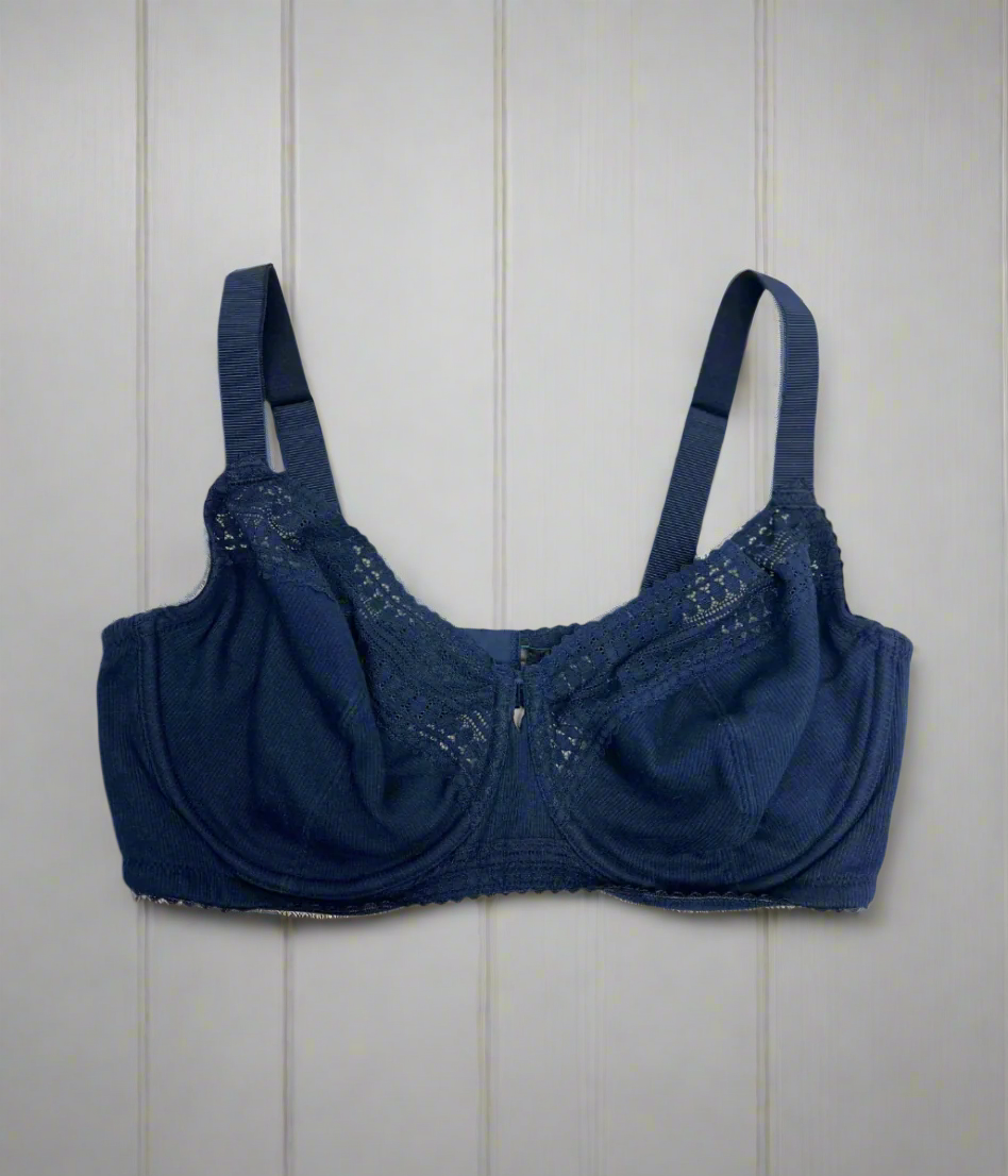 Navy Underwired Lace Trim Bra