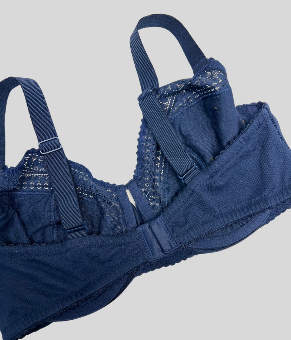 Navy Underwired Lace Trim Bra