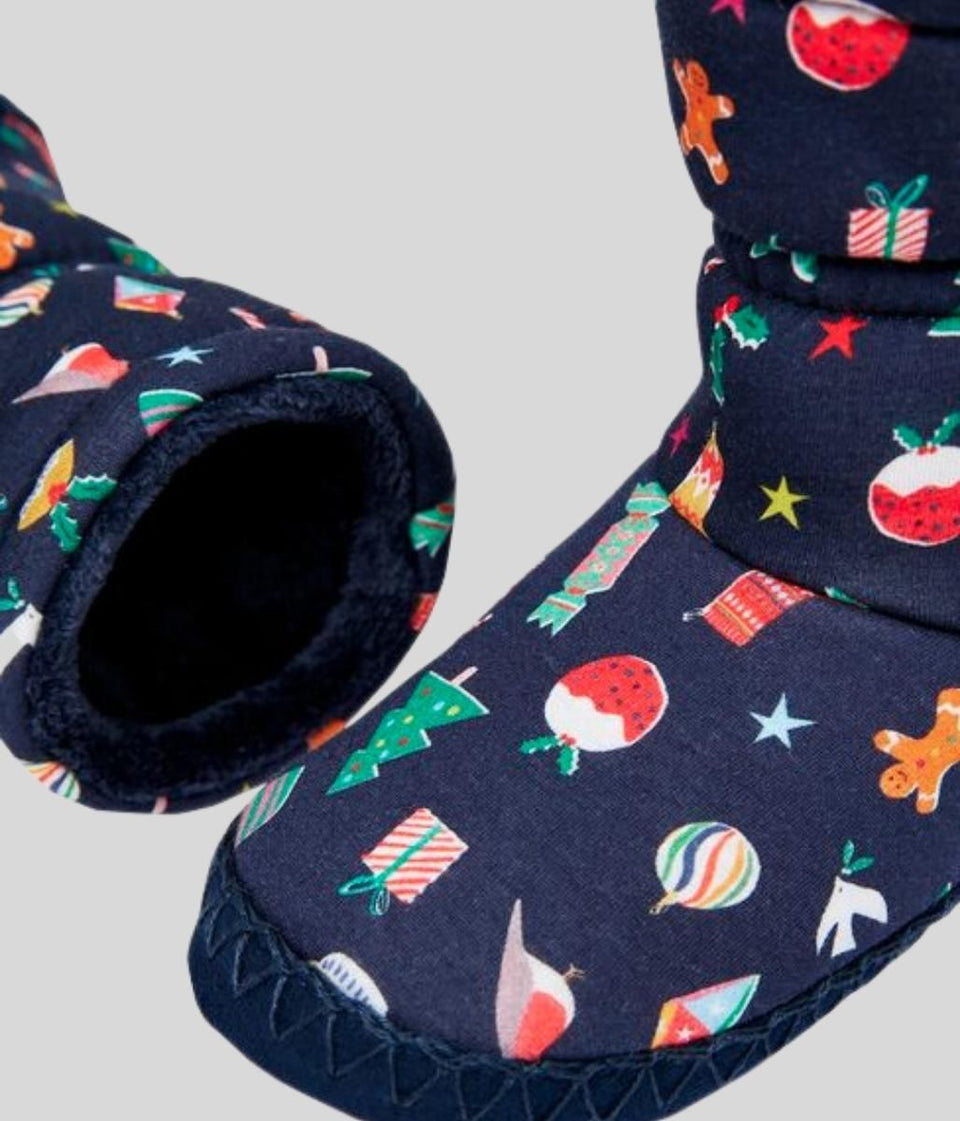 Navy Kids Festive Padabout Slipper Boots