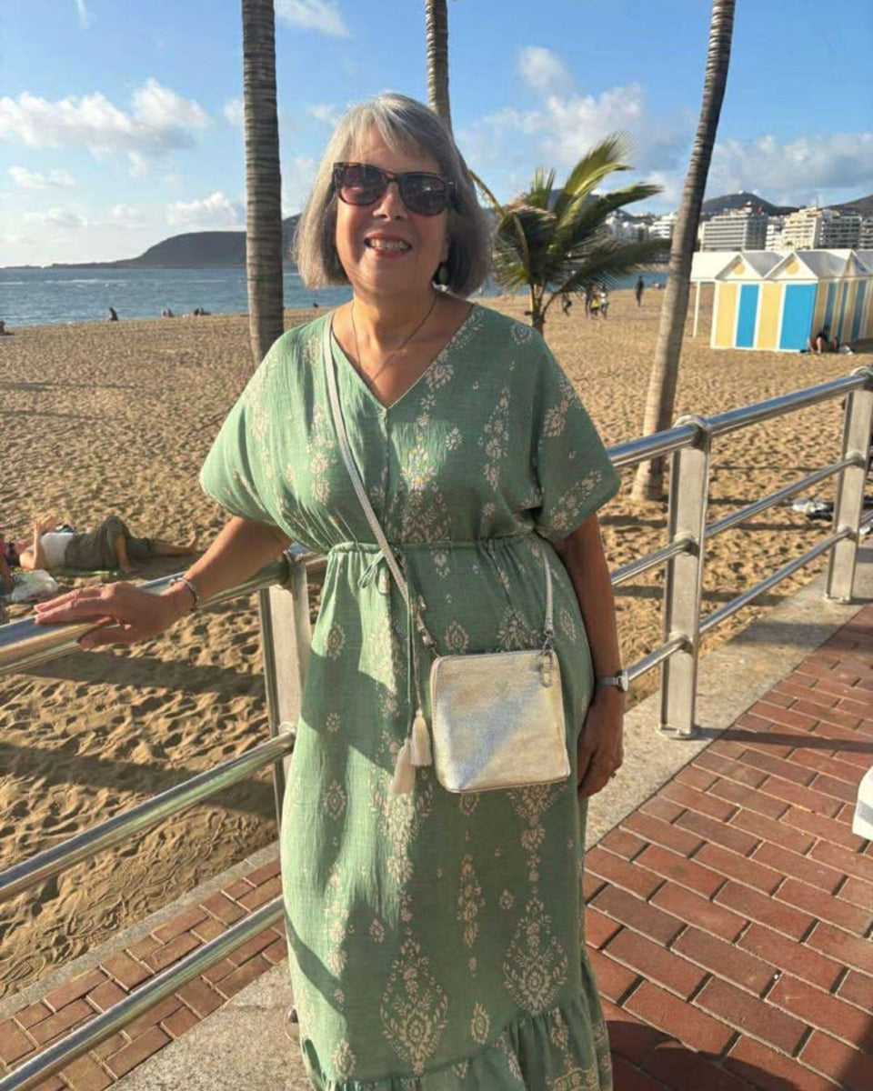 Sage Green Boho Print Midi Sundress