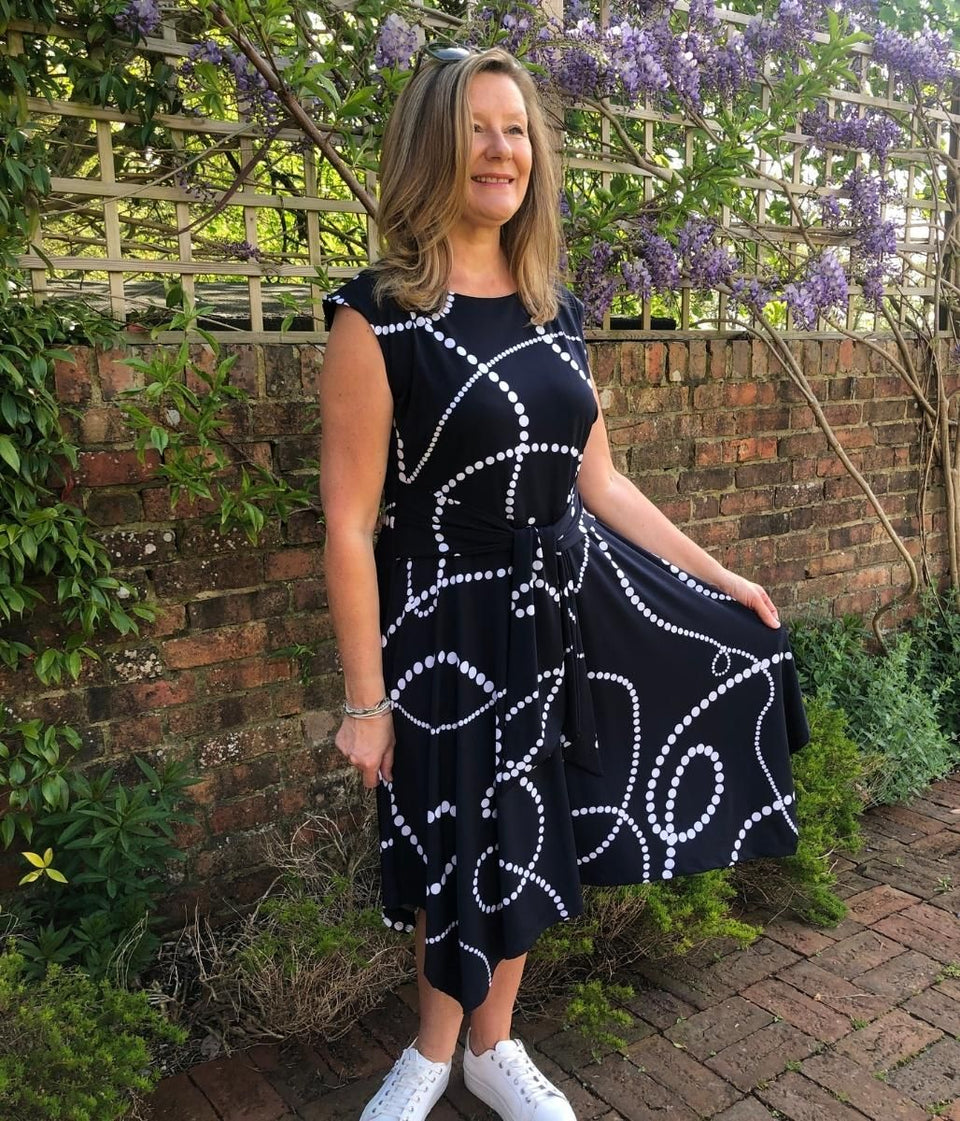 Navy Beaded Print Dress