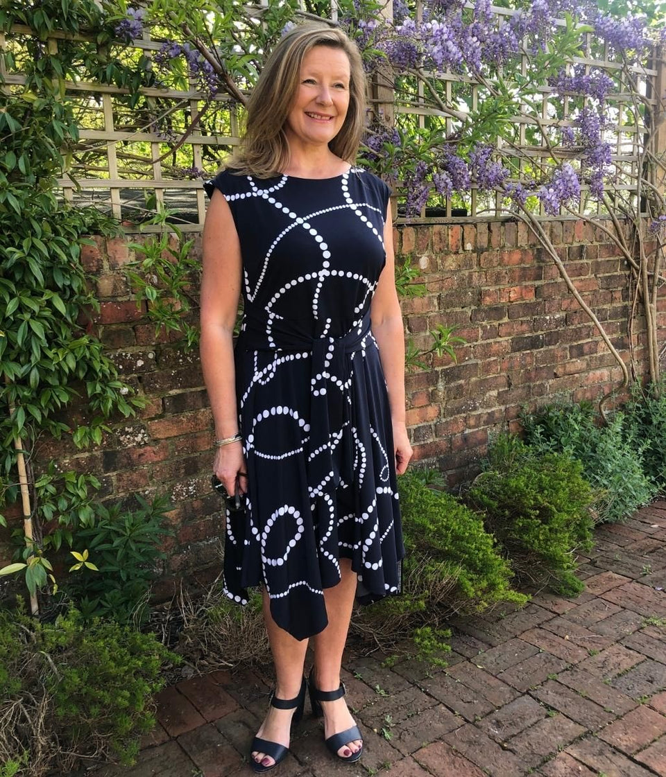 Navy Beaded Print Dress