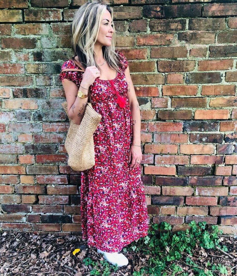 Red Ditsy Scoop Neck Dress