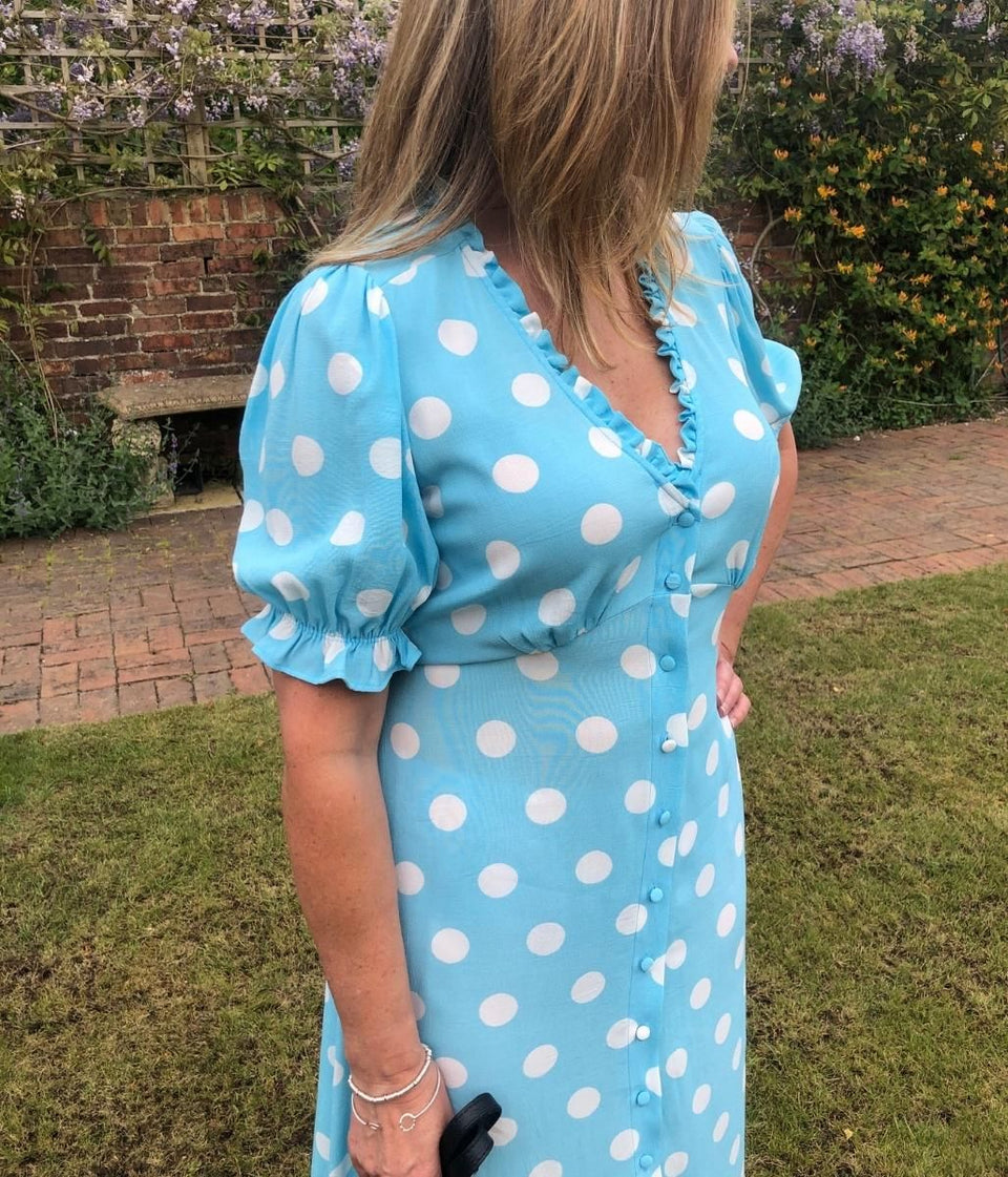 Pale Blue Spot Midaxi Tea Dress