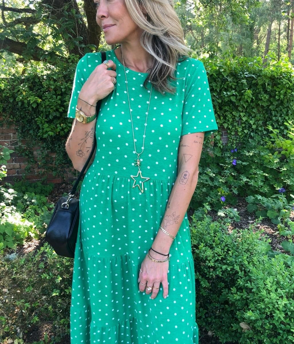 Jade Spotted Tiered Smock Dress