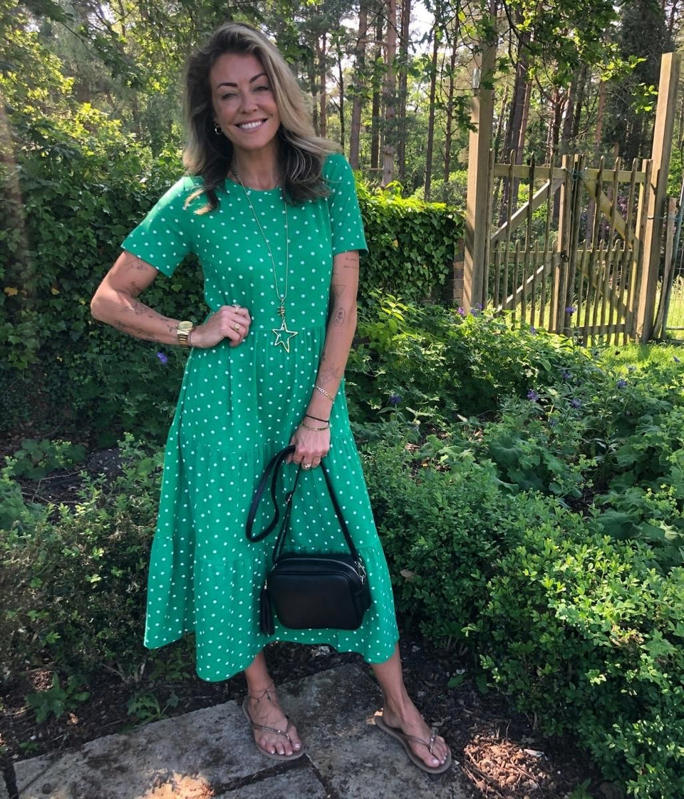 Jade Spotted Tiered Smock Dress