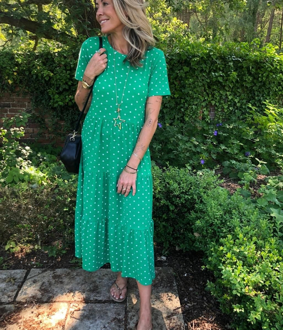 Jade Spotted Tiered Smock Dress