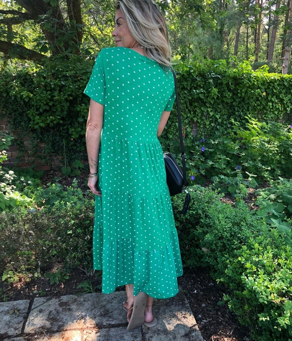 Jade Spotted Tiered Smock Dress