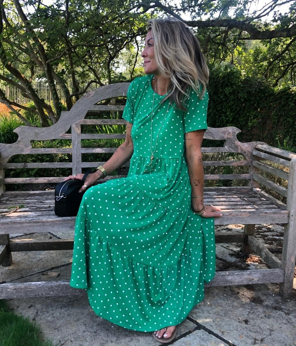 Jade Spotted Tiered Smock Dress