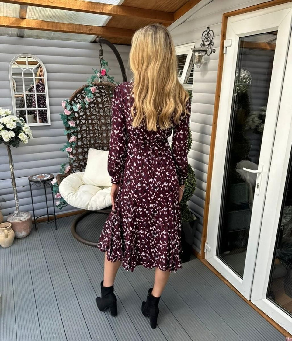 Burgundy Godet Hem Shirt Dress