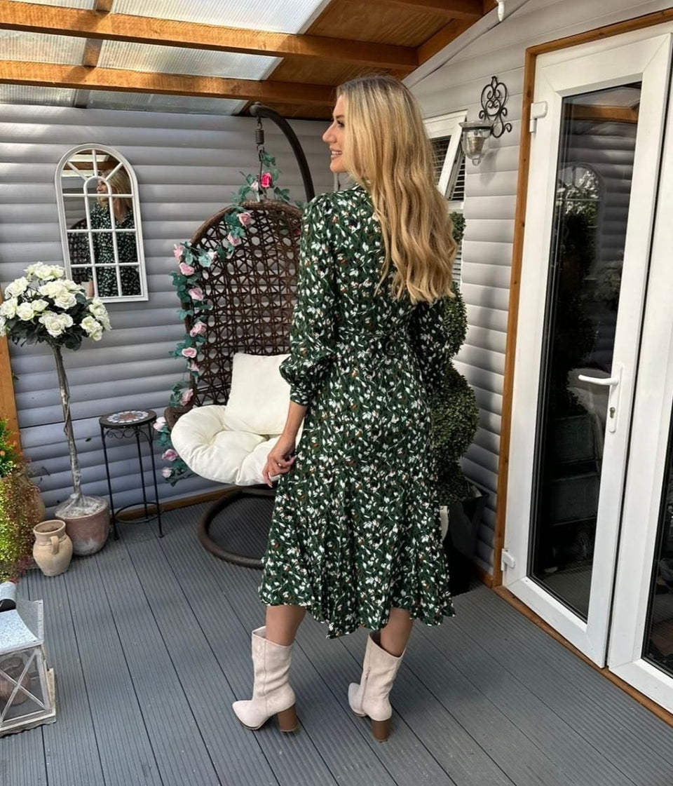 Green Godet Hem Shirt Dress