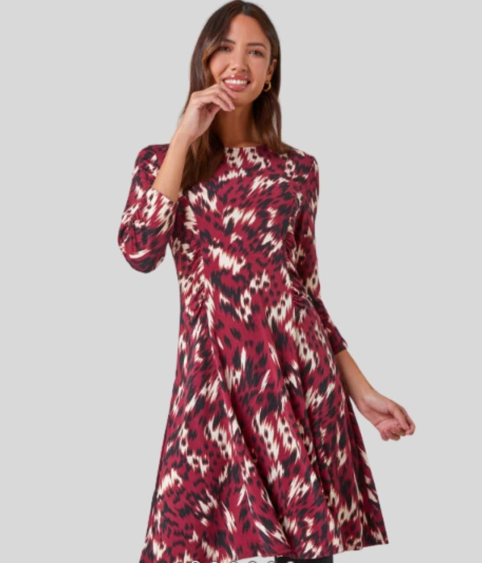 Shelley Deep Red Abstract Print Dress