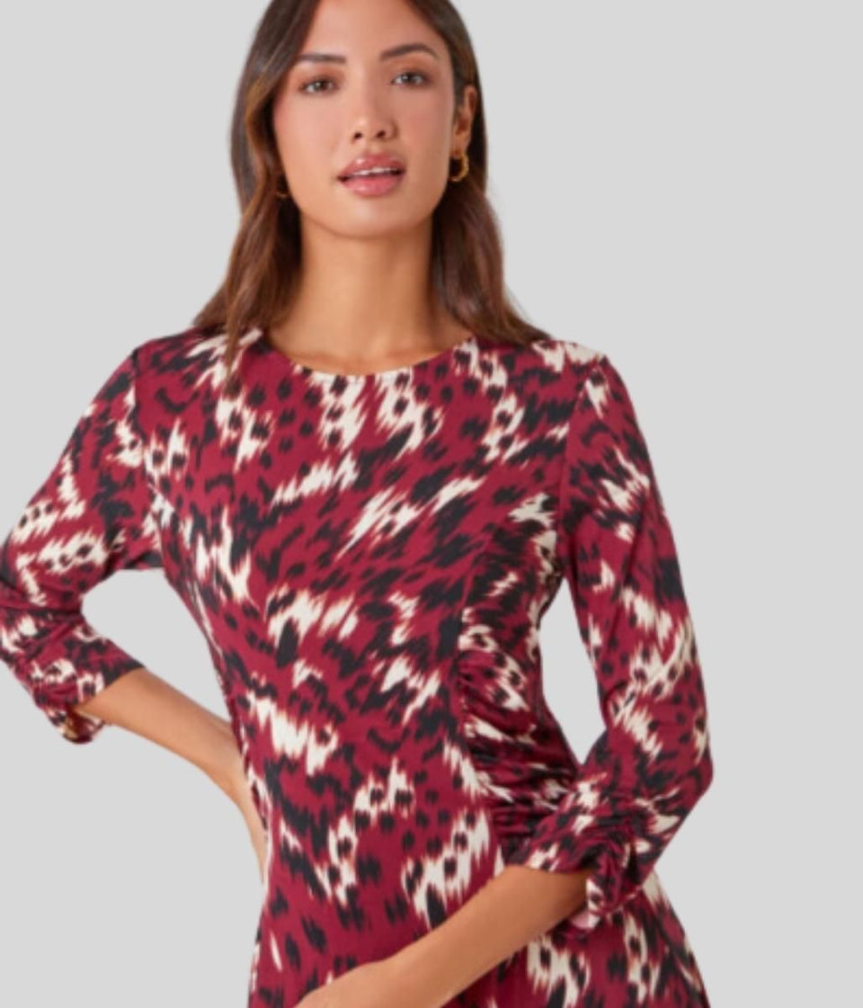 Shelley Deep Red Abstract Print Dress